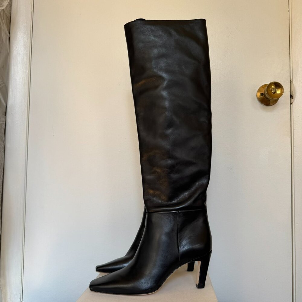 New Reformation Claudette Knee High Heeled Leather Boots Black 7.5 - Picture 12 of 15